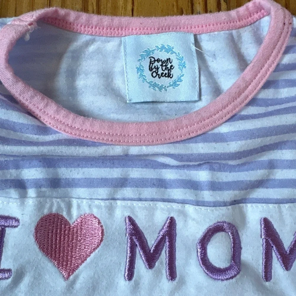Down by the Creek Striped I Heart Mom Dress Kids Purple Pink Ruffle SIZE 6-12M